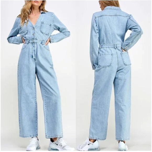 Lov Mor Denim - Denim Wide Leg Jumpsuit Bohomien Retro Utility Chic